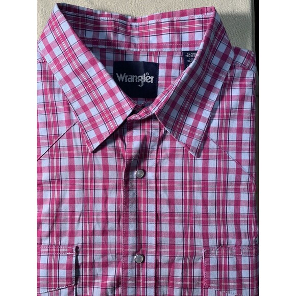 Wrangler Shirt Mens XL Fuchsia & Gray Pearl Snap Western Short Sleeve - Picture 1 of 3